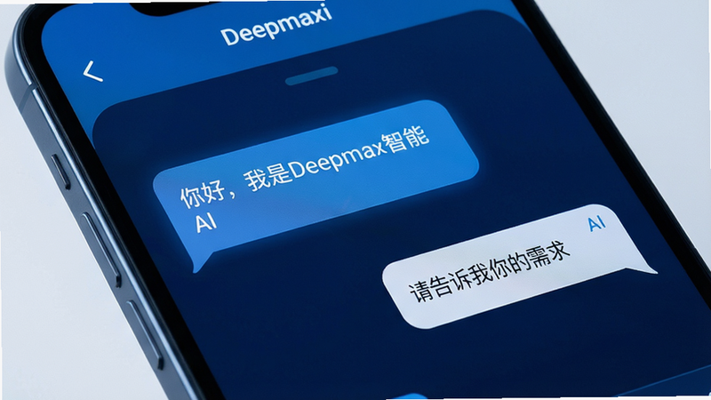 ����Ϊ�ֻ���Ļ��д����ʾDeepmax����AIӦ�ý��棬����Ϊ���Ի������Ҳ�AI�ظ����Ű�����������Ԫ�أ����Ϊ�ִ��Ƽ�����ɫ����ϸ�ڰ����Ի����֡���ã�����Deepmax����AI���͡��������������󡱣����ʸ���8k���ɾ����޶���Ԫ��