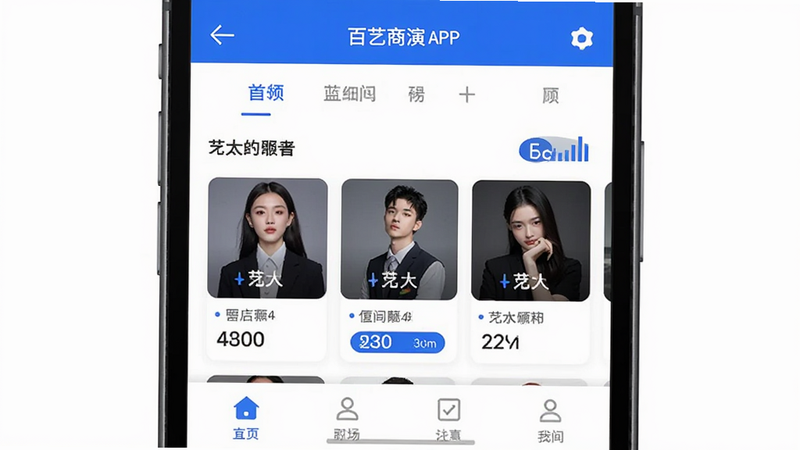 ����Ϊ�ֻ���Ļ��ʾ��������APP���棬����������Ϊ�����������в����˿�Ƭ�б���ײ����������Ű���ñ�ƽ����ƣ����Ϊ�ִ������Լ��ϸ�ڰ�����ɫ��ɫ����ť���ɫ���������ʸ��壬�ɾ����޶���Ԫ��