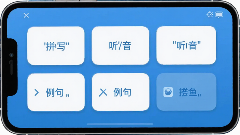 ���㵥��ѧϰģʽѡ����棬��Ƭʽ���֣���ʾƴд�������������ѡ���ɫ����ɫ��Բ�Ǿ�����ƣ��ִ���Լ����������֣��޶��౳��