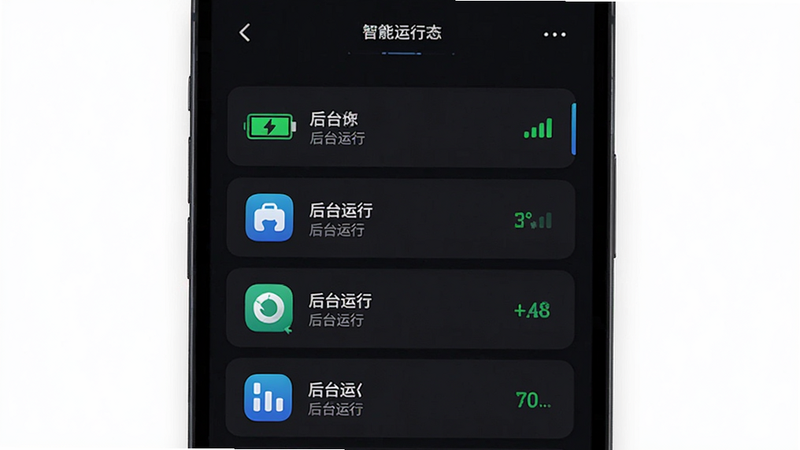 ����Ϊ�ֻ���Ļ��ʾ�ǻ���ѵAPP�ĺ�̨����״̬������Ϊ��ֱ�б�������Ϊ��ɫģʽ���Ű��࣬���Ϊ�Ƽ��У�ϸ�ڰ�����ص���ͼ�ꡢ�����ź�ǿ�ȼ�Ӧ�����б�ʶ�����ʸ��壬�ɾ��޶���Ԫ�أ�������ʾΪ