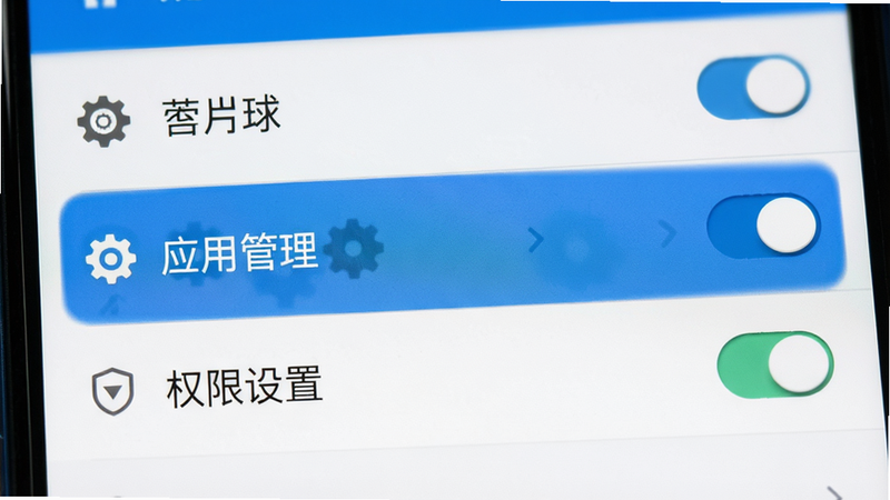 主体为手机设置界面,布局为列表式菜单,高亮显示