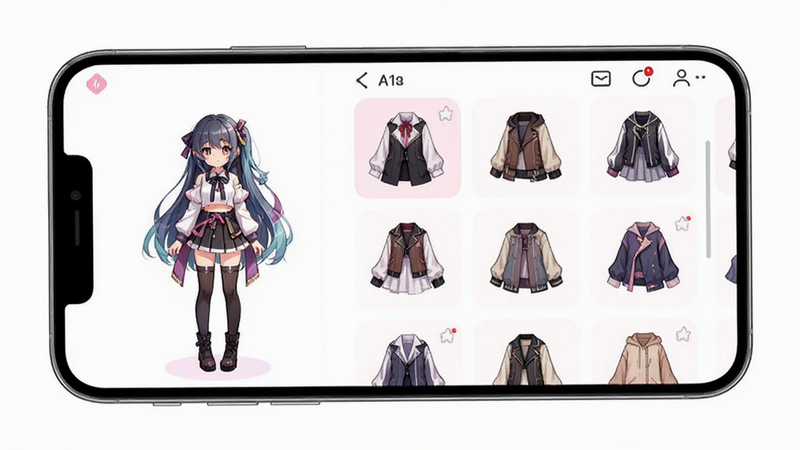 ����Ϊ�ֻ���Ļ���棬չʾ������װ��APP�����棬��������������ɫģ�ͣ��Ҳ��װ�б����Ű����࣬���Ϊ���¶���Ԫ�廭�磬ϸ�ڷḻ�����ʸ��壬�ɾ����޶���Ԫ��