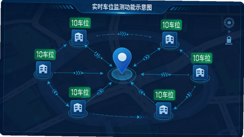 ����ͣ��ʵʱ��λ��⹦��ʾ��ͼ������Ϊ��ͼ���棬����Ϊ���ͣ����ͼ��Χ�����Ķ�λ��ֲ������Ϊ�Ƽ�����ɫ��ϸ�ڰ���ͼ���Ϸ�����ɫ������ʾʣ�೵λ������������ʾ����ͬ���������������ɾ����޶���Ԫ��