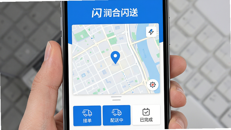 主体为润合闪送APP的安卓界面展示,布局采用扁平化设计,顶部显示