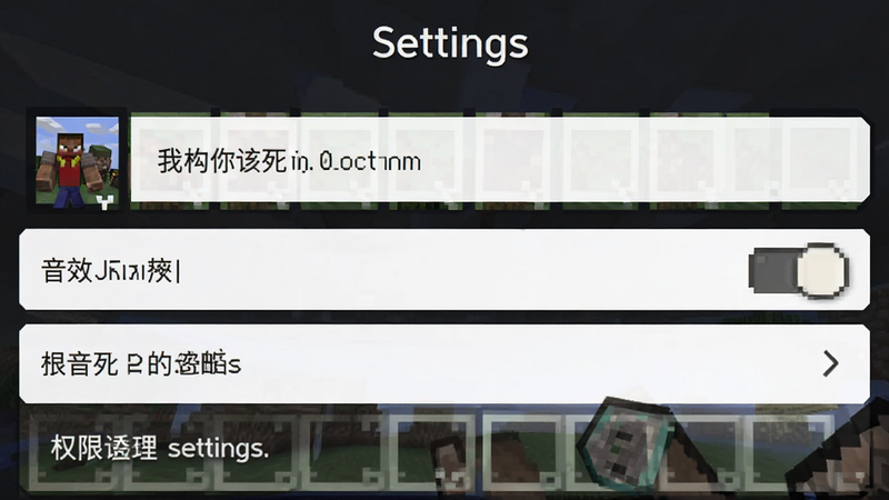 主体为《我的世界你该死材质恐怖版》手机设置界面示意图,布局为垂直列表,排版清晰,风格为简洁UI设计,细节展示画质选项、音效开关、权限设置按钮,背景为深色模式,画质清晰,干净,无多余元素,文字