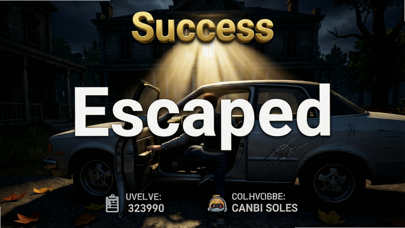 ����Ϊ��Ϸʤ��������棬��ʾ��Escaped�����֣�����������ƿ����ţ���������ڰ�ׯ԰��˲�䡣����Ϊ���Ĺ�ͼ���·���ʾ��ʱ���ռ��������������Ϊ������ڰ��Աȣ��������ѡ�ϸ�ڴ��ɼ������ϵĻ��ۺ͵��ϵ���Ҷ�����ʸ��壬�ɾ����޶���Ԫ�أ����֡�Success���ڶ������У���ɫ�����֡�