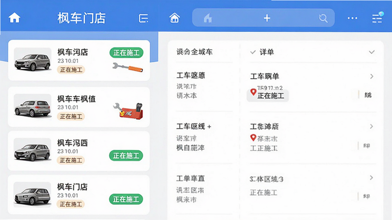 ����Ϊ�㳵�ŵ�APP���棬���ֲ��ñ�ƽ����ƣ������ʾ�����б����Ҳ�չʾ��ϸ�������Ű����࣬����ִ�����ϸ�ڰ���������ͼ���״̬��ǩ�����ʸ��壬�ɾ��޶���Ԫ�أ����ְ���