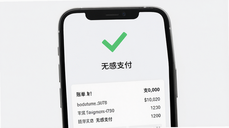 主体为支付成功页面,布局中央显示绿色对勾,下方为账单详情,风格极简白,细节字体清晰,画质高清,干净,无多余元素,文字包含