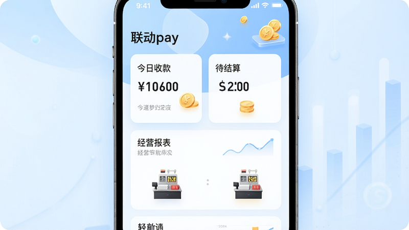 һ��չʾ����pay��׿APP������ĸ�����UI���ͼ������Ϊ�ֻ���Ļ��������������ʾ��ҳ�Ǳ��̣������������տ���������㡱������Ӫ�������Ⱥ���ģ�飬����Ϊ��͵�ǳ��ɫ�Ƽ��罥�䣬�Ű����࣬ϸ�ڴ��н��������̨ͼ���׺������ִ���Լ�������������޶���Ԫ��