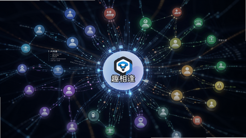 ���һ��������罻����ͼ�ף�������Ȥ����Logo����Χ�����Ų�ͬ��ɫ�Ľڵ������ͬ��Ȥ�����ֳʷ���״�����Ƽ��У�ϸ���������������������������ɾ������ְ���