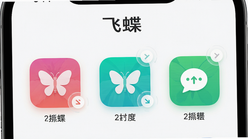 主体为“飞蝶”App的操作界面特写,布局清晰,主要展示三个核心功能图标,排版整齐,风格扁平化,细节处有微交互动效示意,画质高清,干净,无多余元素