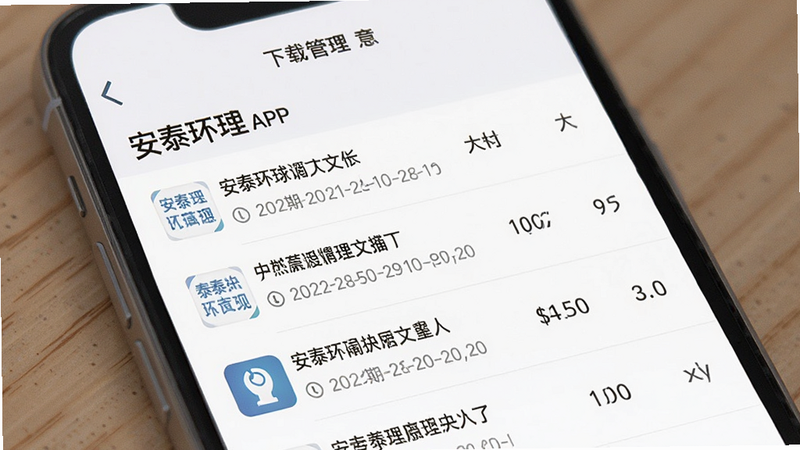 安泰环球APP的下载管理界面,显示已缓存文章列表,包含标题、日期、大小等信息,布局清晰,风格简约,细节丰富,画质高清
