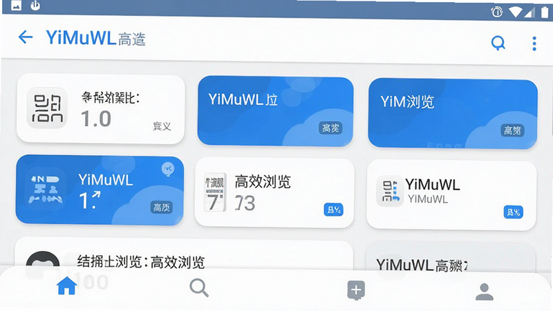 主体为YiMuWL安卓应用主界面截图,布局采用极简主义风格,顶部为简洁的状态栏,中间区域展示清晰的内容列表,底部为导航栏。排版整齐,文字清晰易读。风格现代、扁平化,色彩以白色和浅灰色为主,搭配品牌色点缀。细节处体现UI设计的精致感,如圆角卡片和细腻阴影。画质高清,干净,无多余元素,文字内容需包含