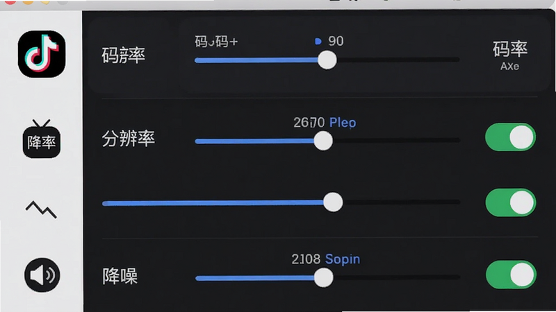 主体为抖音直播伴侣设置界面详解,布局为列表式排版,左侧为设置选项图标,右侧为具体参数说明,中间有调节滑块示意,排版清晰分层,风格为简洁UI设计,细节突出参数数值与开关状态,画质为矢量清晰,干净无多余装饰,文字标签