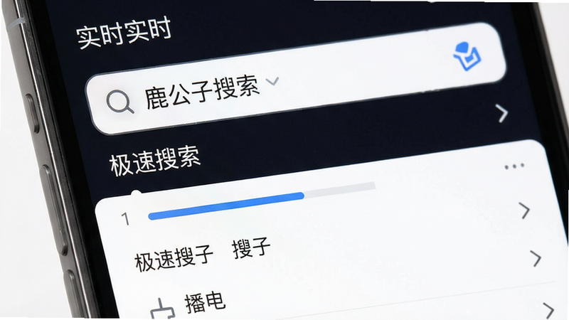 鹿公子APP搜索界面特写,主体为搜索框与实时联想词列表,布局紧凑有序,风格扁平化,细节处显示加载进度条,画质高清,干净,无多余元素,文字包含