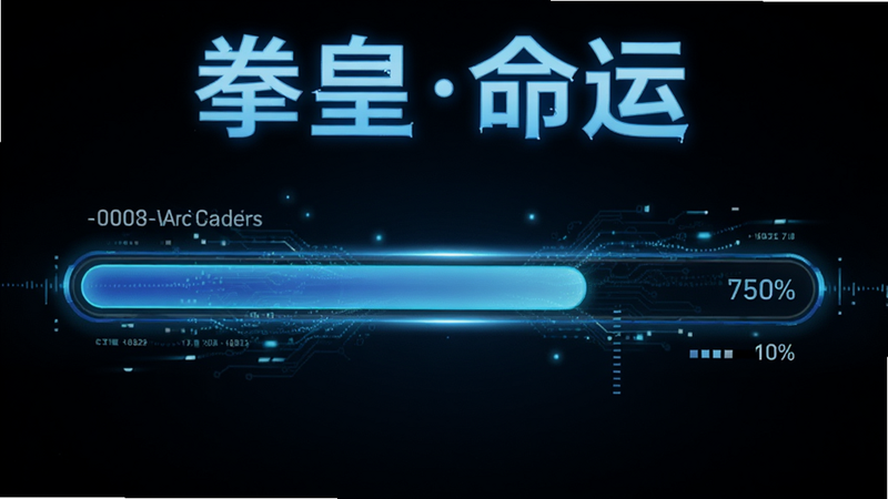 主体为拳皇命运下载进度条,布局居中显示下载速度与百分比,排版现代简约,风格为科技感蓝光,细节展示数据流动,画质清晰,干净,无多余元素,文字“拳皇命运”位于顶部