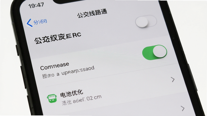 主体为手机设置界面展示“公交线路通”权限管理,布局为列表形式,排版清晰,风格系统原生,细节包含权限开关与电池优化选项,画质清晰,干净,无多余元素
