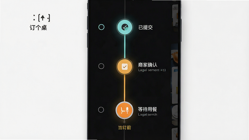 һ��չʾ����������APP����׷�ٽ�������ͼ������Ϊʱ������ʽ�Ľ���������ע�ˡ����ύ�������̼�ȷ�ϡ������ȴ��ò͡������ڵ㣬��ǰ�ڵ������ʾ�������������У��Ű����򣬷�񼫼����壬ϸ�������������������ޱ�������