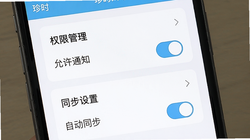 �ֻ���Ļ��ʾ��ʱAPP�����ý��棬�����ǡ�Ȩ�޹������͡�ͬ�����á�����ѡ�Ƭ�������������У�����ƽ����ϸ�ڴ��п��ذ�ť�ĸ���Ч���������������ɾ����޶���Ԫ�أ��������ݰ�������ʱ����������֪ͨ�������Զ�ͬ����