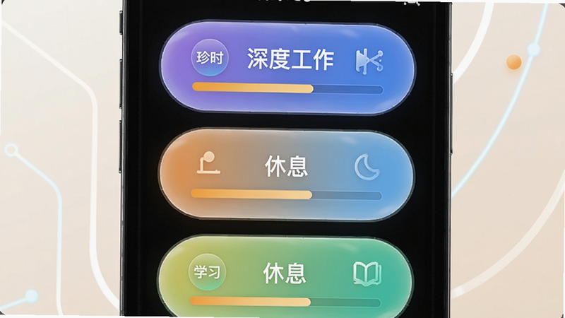չʾ��ʱAPP��ʱ��鹦�ܵ���дͼ�������Ǽ�����ͬ��ɫ��ʱ�佺��״ģ�飬�ֱ��ע����ȹ�����������Ϣ������ѧϰ�������ֳʴ�ֱ���У����Ƽ�������ܰ�н�ϣ�ϸ�ڴ��н�������ʾ�������������ɾ����޶���Ԫ�أ��������ݰ�������ʱ��������ȹ�����������Ϣ��