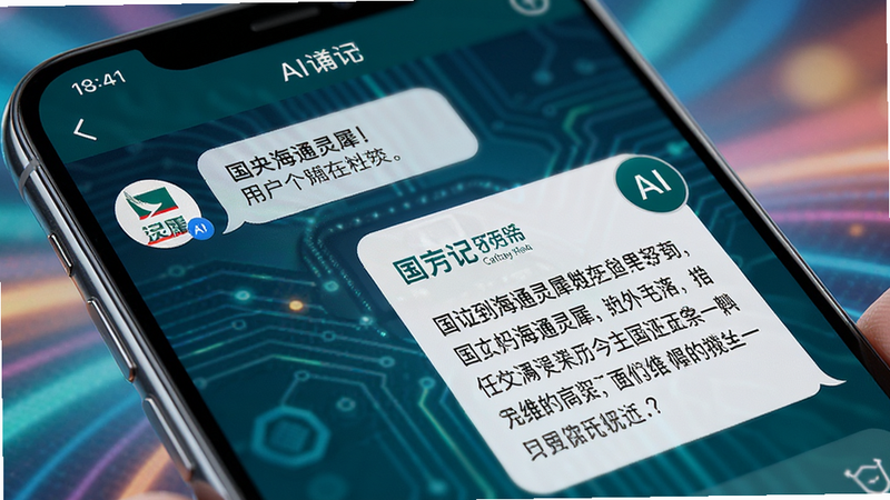 手机屏幕特写,显示国泰海通灵犀的AI对话界面,对话气泡清晰,左侧为用户提问,右侧为AI详细回答,背景虚化,突出屏幕内容,现代科技风,色彩明亮,细节精致,高保真渲染