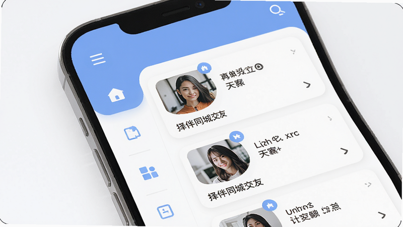һ��չʾ���ͬ�ǽ���APP�������ĸ������ͼ������Ϊ�ֻ���Ļ����ʾ��ҳ�Ƽ��б��������������࣬�Ű�������ҷ���������Ϊ����ͼ�꣬�Ҳ�Ϊ�û���Ƭ�����Ϊ�ִ���Լ��ƽ����ϸ�ڰ�����͵���ɫ���ɫ��ɫ�������������ɾ����޶���Ԫ��