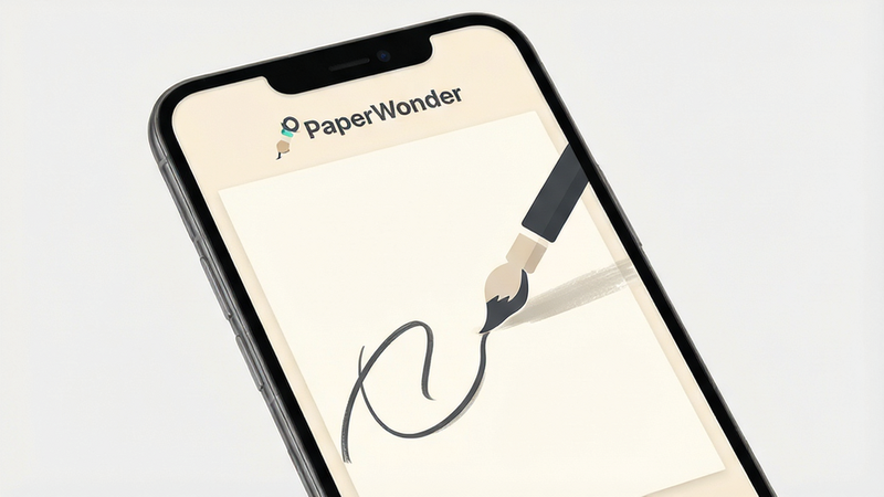 һ�Ÿ���չʾ�ֻ���Ļ�����ͼƬ��������һ���ִ���׿�����ֻ�����Ļ������ʾ�� PaperWonder Ӧ�õ������棬����Ϊ�ɾ����װ�ɫ������������һ֧�������ʸ���������ڻ������������������涥�������ɼ� 