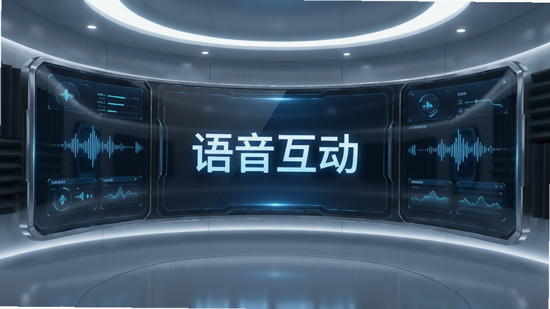 主体为语音房间界面,布局环绕式,排版对称,风格科技感强,细节光亮,画质极佳,干净,文字