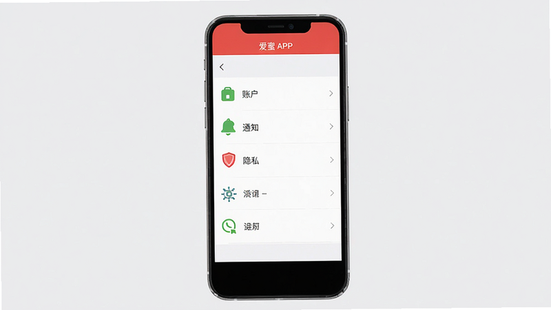����չʾ����APP������ҳ�棬�ֻ���Ļ��ʾ�б�ʽ����������˻���֪ͨ����˽��ѡ�ͼ�������������Ű����룬����Ϊǳ��ɫ����ƽ��UI��ƣ�ϸ�����������壬�ɾ����޶���Ԫ��