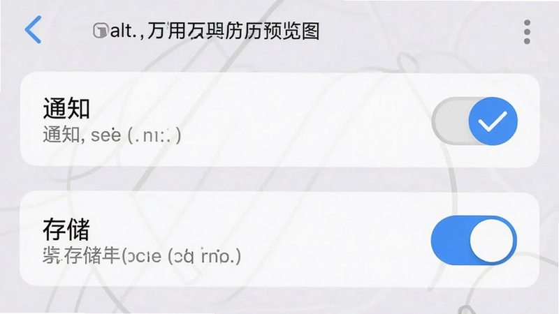 主体为手机设置界面中关于应用权限管理的截图,布局聚焦于“通知”与“存储”权限开关,风格扁平化,细节处展示勾选状态,画质清晰,干净,无多余元素,alt=