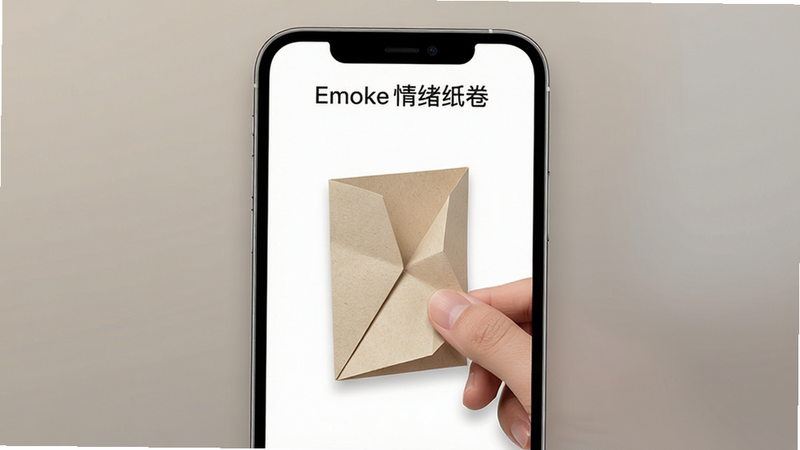 ����Ϊ�ֻ���Ļ��д����ʾEmoke����ֽ��APP���棬������һ�����ڱ���ָ�۵����׻�ɫֽ�ʿ�Ƭ������Ϊ��͵�ů��ɫ���䣬���ּ����У��Ű����׳��㣬���Ϊ��������UI��ƣ�ϸ�ڳ���ֽ�������������Ӱ������4k���ɾ����޶���Ԫ�أ�����
