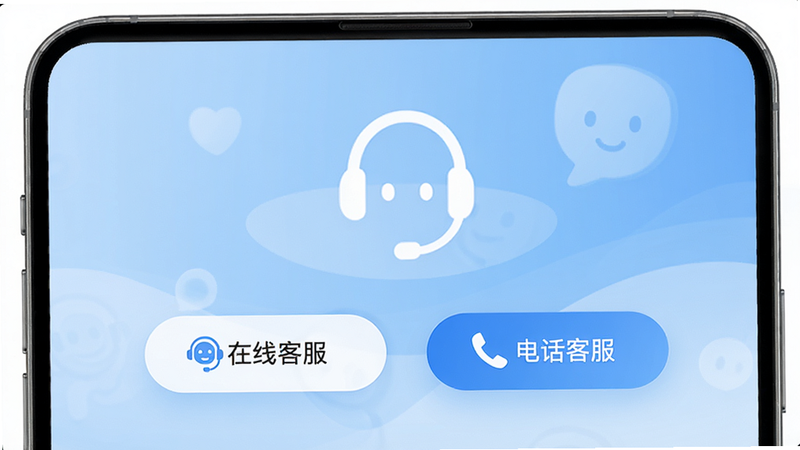 主体为工标库APP的客服界面,显示“在线客服”和“电话客服”两个按钮,界面设计温馨友好,配有 headset 图标,背景为淡蓝色渐变,传达出专业、可靠的服务形象,高清细节,无杂乱元素