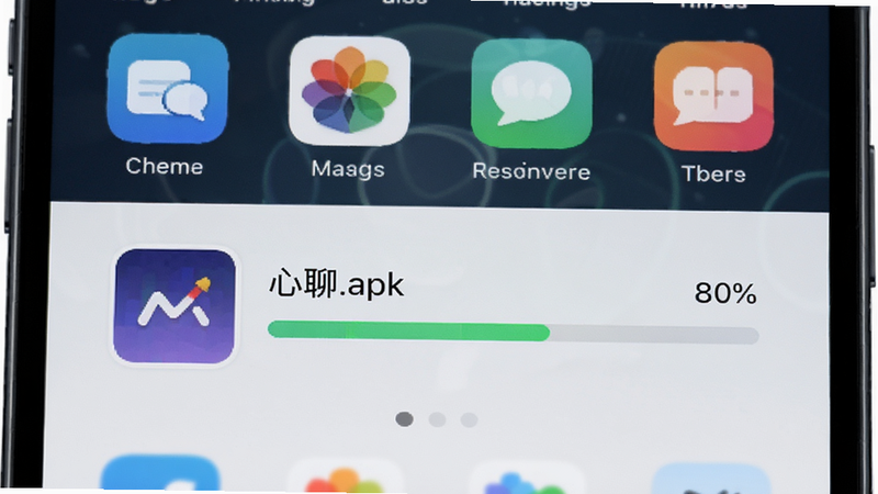手机下载进度条界面,显示“心聊.apk”正在下载,进度80%,背景为简洁的手机桌面,图标清晰,风格现代,高清展示
