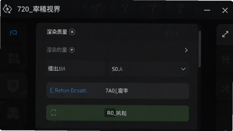 720全景视界设置界面特写,显示渲染质量选择选项,界面简洁,按钮清晰可见,背景为深色模式,体现专业设置细节,高清无噪点