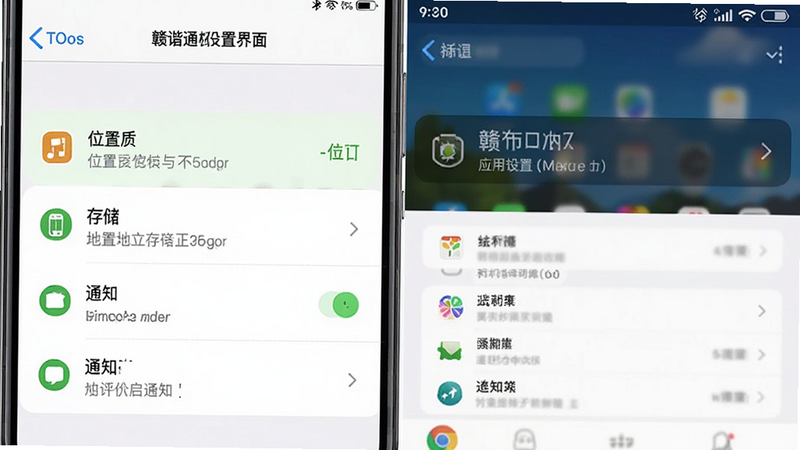 赣谐通权限设置界面示意图,展示手机设置中的应用权限列表,高亮显示位置、存储、通知等关键权限选项,背景为iOS或Android原生设置风格,布局清晰,文字清晰,画质细腻
