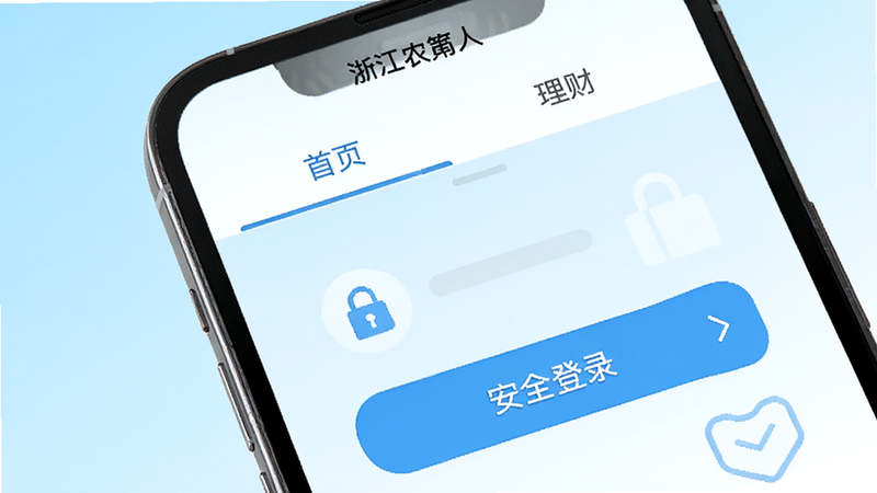 ����Ϊ�ֻ���Ļ��д����ʾ���㽭ũ���ˡ�APP���棬����Ϊ���µ�ǳ��ɫ���䣬�������࣬������ʾ����ҳ���롰���ơ���ǩ���м�ͻ������ȫ��¼����ť������ִ���Լ��ϸ�����������ʸ��壬�ɾ��޶���Ԫ��