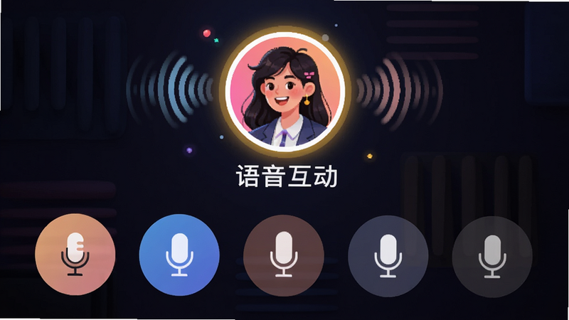 主体是凡遇应用的语音房间界面,布局下方为麦克风图标列表,上方为正在说话的会员头像高亮显示,排版紧凑但不拥挤,风格活跃热闹,细节处有声波动画效果,画质细腻,干净,无多余元素,图中包含文字
