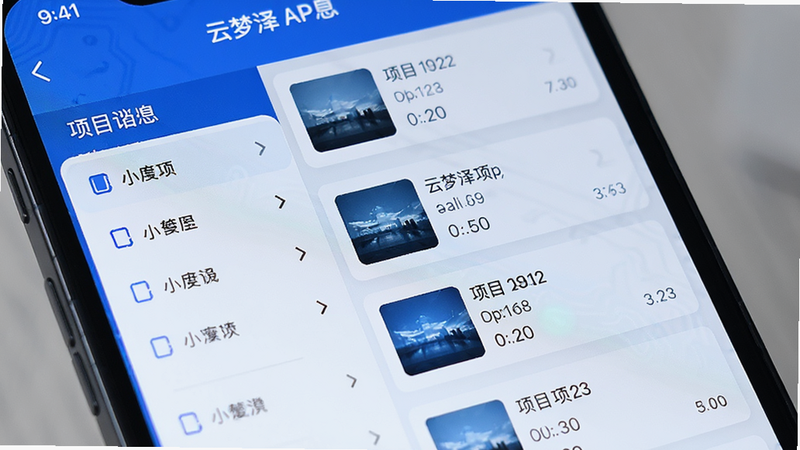 �ֻ���Ļ��д����ʾ������APP����Ϣ�б����棬���Ϊɸѡ�˵����Ҳ�Ϊ��������Ŀ�б�������ִ��Ƽ��У���ɫ��ɫ����ϸ�ڰ���ʱ�������Ŀ��ţ����ֽ��գ����������������ұ���