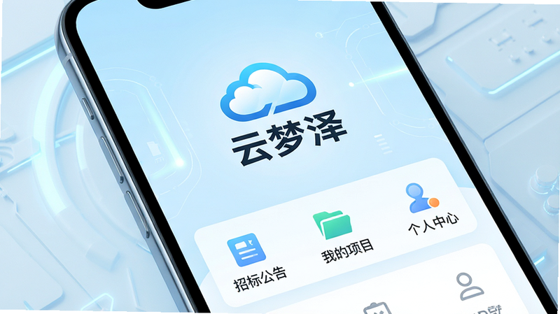 һ�Ÿ���������ֻ���Ļ����ͼ��չʾ��������APP����ҳ������Ϊ�ɾ���ǳ��ɫ�Ƽ��磬��������������ʾ��������Logo���·������š��б깫�桱�����ҵ���Ŀ�������������ġ���ͼ�꣬���岼�������ִ����޶���װ��Ԫ�أ�������Ⱦ��8k�ֱ���