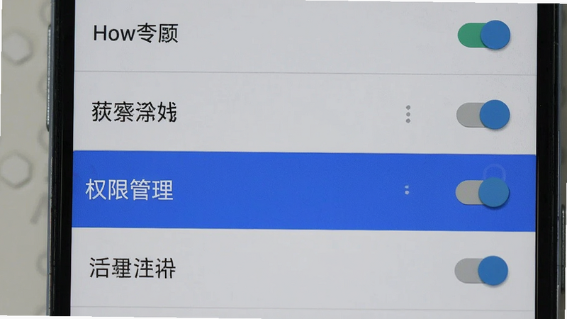 主体为安卓手机设置界面,布局为垂直列表,高亮显示