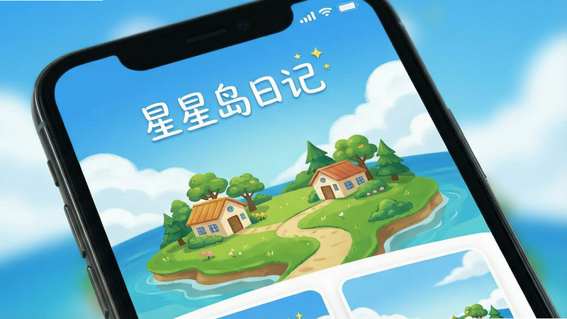 ����Ϊ�ֻ���Ļ���棬��ʾ�����ǵ��ռǡ�Ӧ����ҳ������Ϊ��Ƭʽ�Ű棬���������������������������µ���ɫ���죬ϸ�ڰ���С���ϵķ��ݡ���ľ��·�������ʸ��壬�ɾ����޶���Ԫ�أ����֡����ǵ��ռǡ������ɼ�