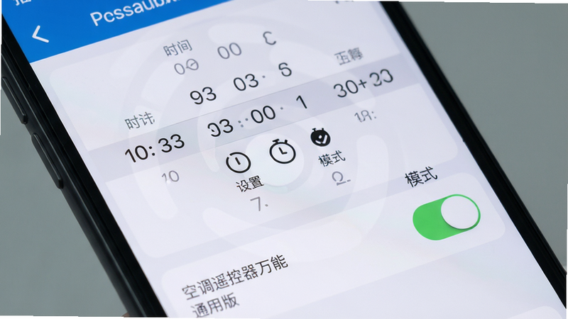 主体为手机设置界面,布局展示时间选择器与模式开关,排版逻辑清晰,风格为实用主义设计,细节突出定时图标,文字包含