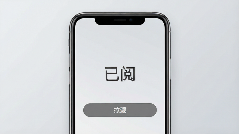 一张极简主义风格的APP界面预览图,主体为手机屏幕,屏幕中央显示文字“已阅”,背景为柔和的浅灰色渐变,界面布局整洁,突出核心功能按钮,无多余装饰元素,高清画质,干净利落