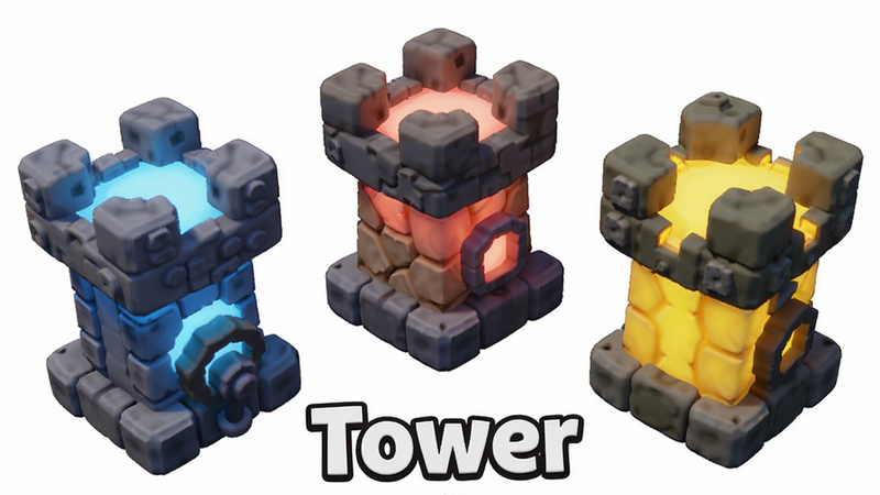 ����ΪBlock Defenders�еķ�������д������Ϊ����չʾ���ֲ�ͬ���ܵķ��������Ű�������ηֲ������Ϊ3D��Ⱦ��ͨ��ϸ�ڱ��ַ������������뷢��Ч���������������ɾ����޶���Ԫ�أ�����