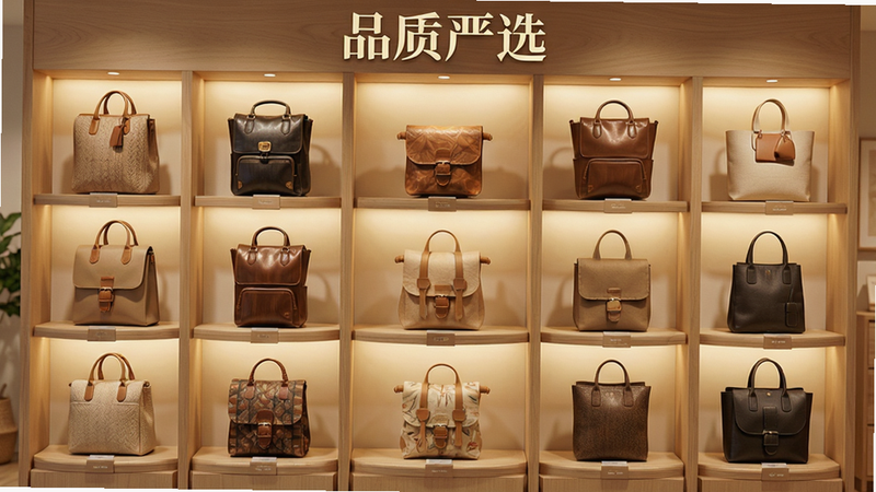 主体为严选商品展示区,布局为网格状排列,每个格子展示一件高品质商品,排版整齐有序,风格为温馨居家风,细节体现商品质感与光泽,画质高清,干净,无多余元素,文字标注“品质严选”