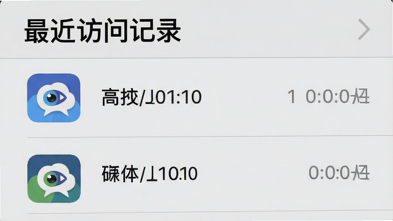 手机界面截图,展示一个列表视图,标题为“最近访问记录”,列表中显示若干网站图标和时间戳,背景为浅灰色,字体清晰,布局整齐,体现数据的安全性与专业性,高清细节