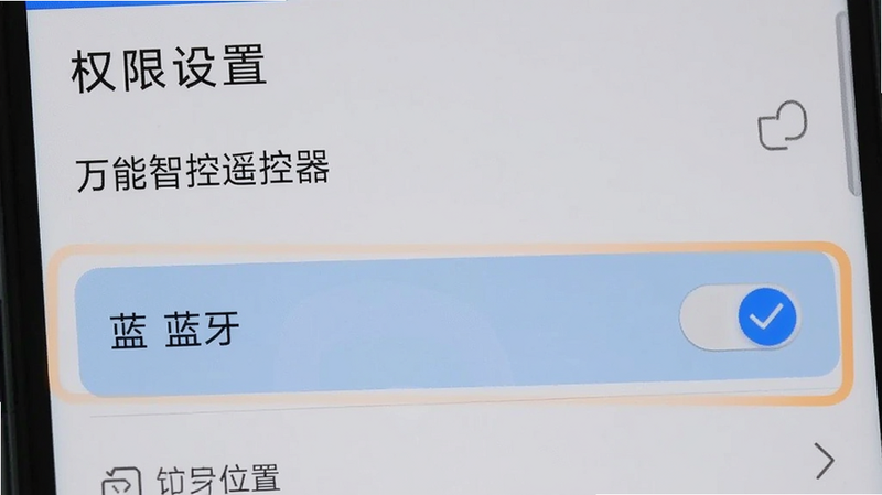 主体为手机设置权限界面,高亮显示位置和蓝牙权限开关,布局清晰,排版简洁,风格为系统UI风格,细节展示勾选状态,画质清晰,干净,无多余元素,文字包含