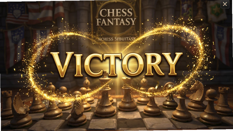 ����ΪChess Fantasy��Ϸʤ��������棬����������ʾ��Victory����������Χ�����Ž�ɫ������Ч���Ű���жԳƣ��������ף��ǿ��ϸ�ڷḻ�����廭�ʣ��ɾ��޶���Ԫ��
