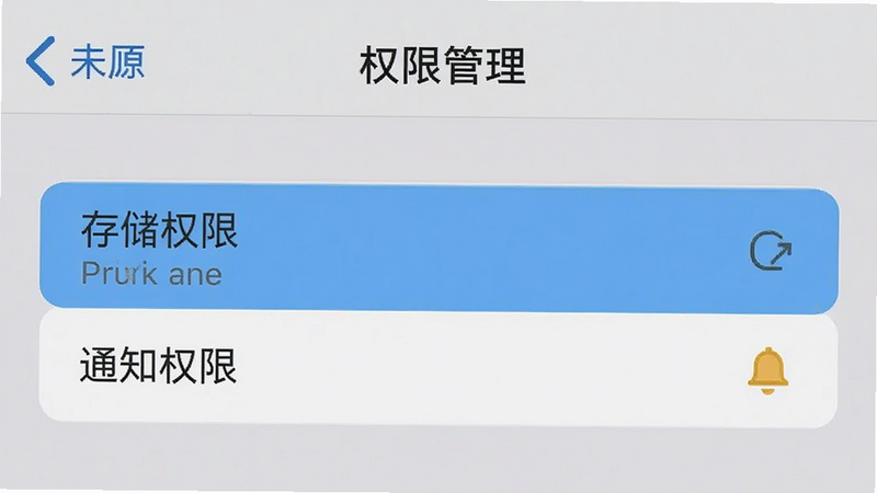手机设置界面截图,展示“权限管理”页面,重点高亮“存储权限”和“通知权限”选项,背景为浅灰色,文字清晰,风格扁平化,画质高,无水印