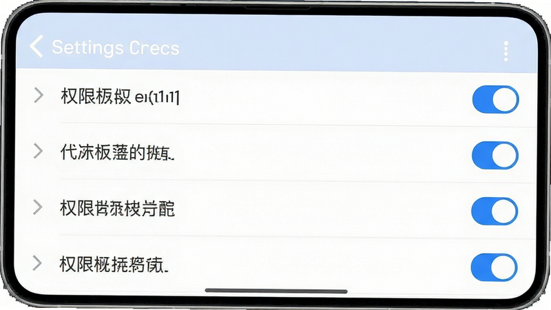 生成一张手机设置界面示意图,主体是权限管理列表,布局列表式,排版整齐,风格系统UI,细节显示勾选状态,画质清晰,干净,无多余元素
